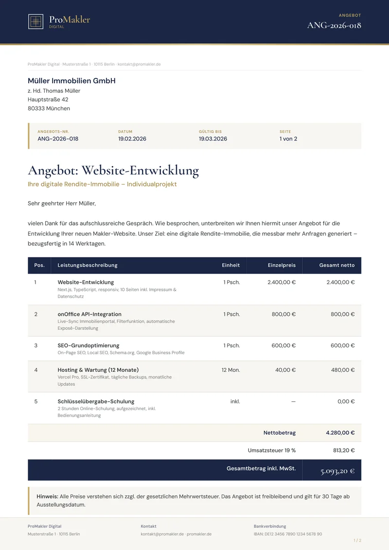 Detailliertes Angebot – Seite 1